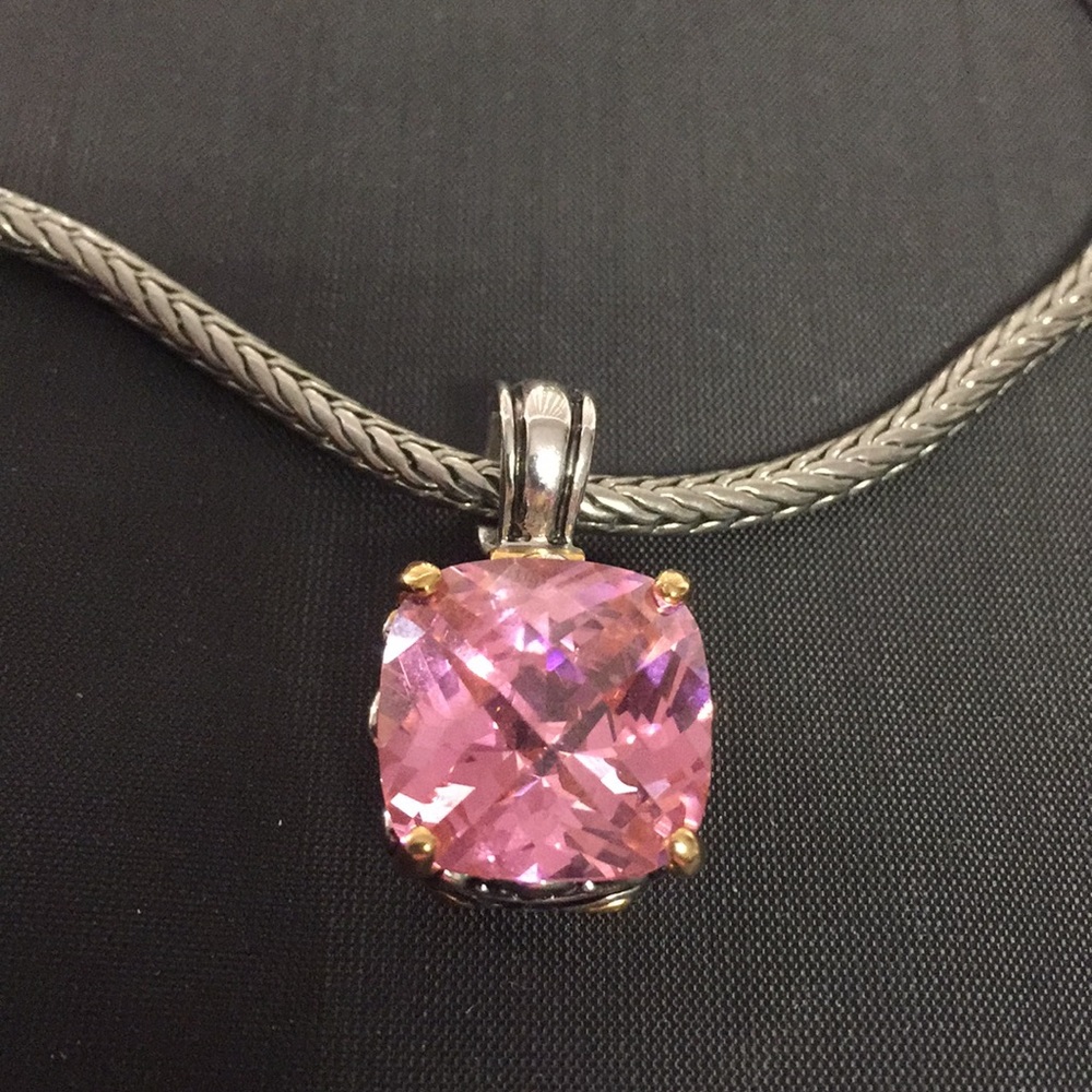 Vintage silver plated necklace with pink swarovski - Picture 2 of 8